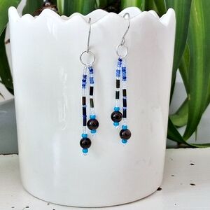 Chic Beaded Dangle Earrings in Black and Blue